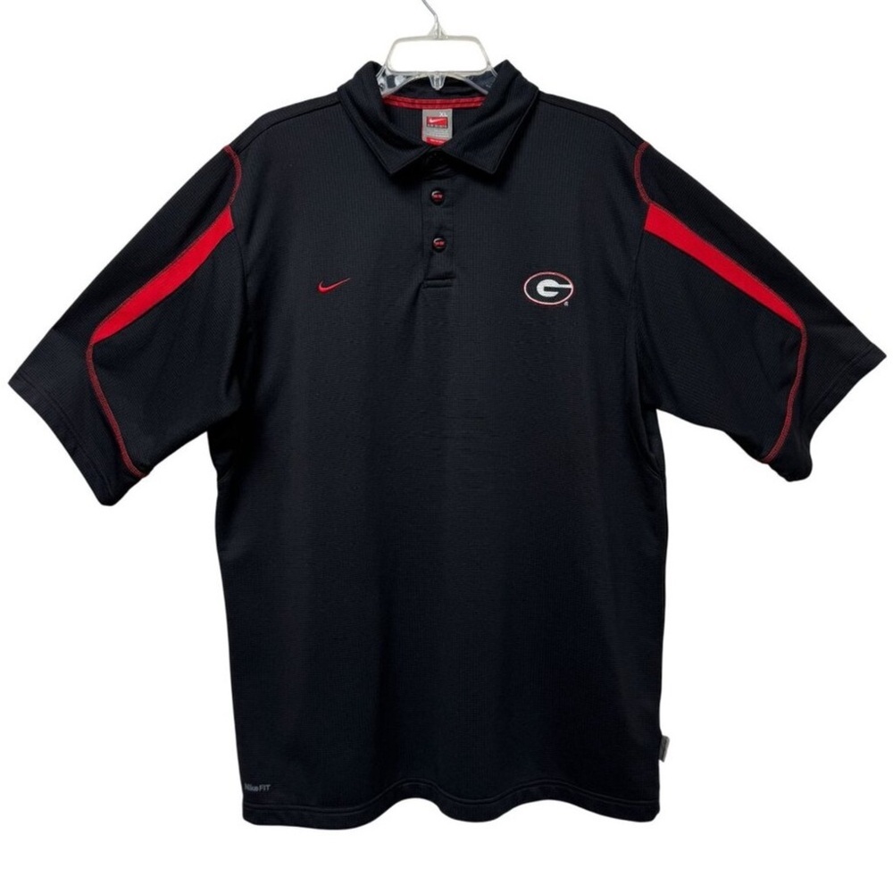 Nike Men's Black and Red UGA Bulldogs Polo Shirt Size Large